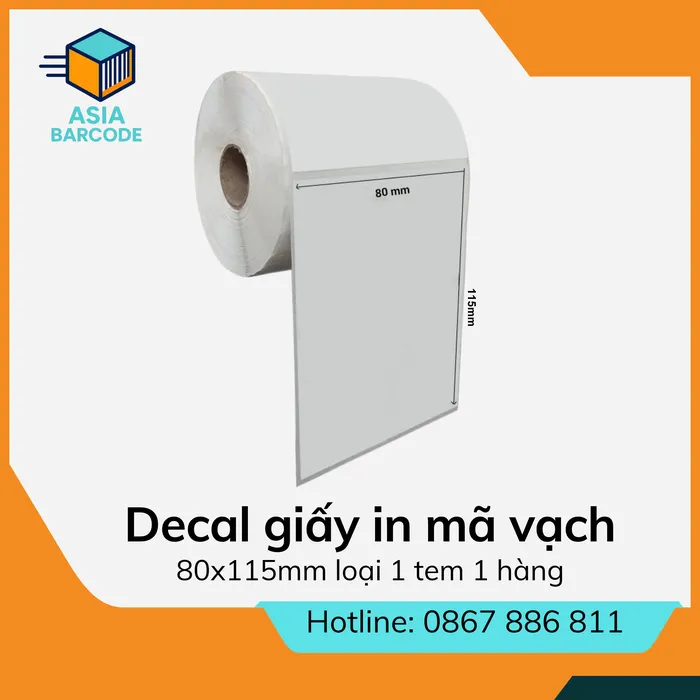 Decal giấy in mã vạch 80x115mm loại 1 tem 1 hàng