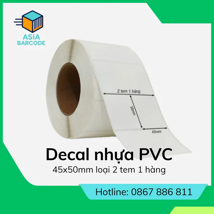 Decal nhựa PVC 45x50mm loại 2 tem 1 hàng
