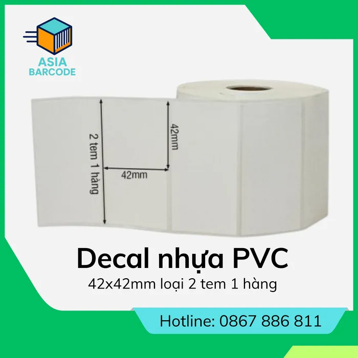 Decal nhựa PVC 42x42mm loại 2 tem 1 hàng