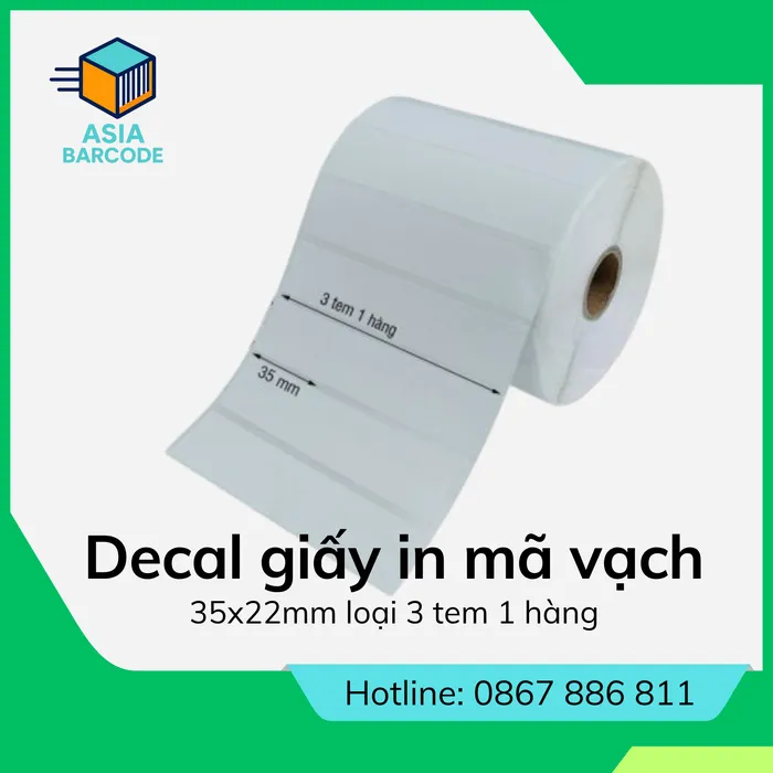 Decal giấy in mã vạch 35x22mm loại 3 tem 1 hàng