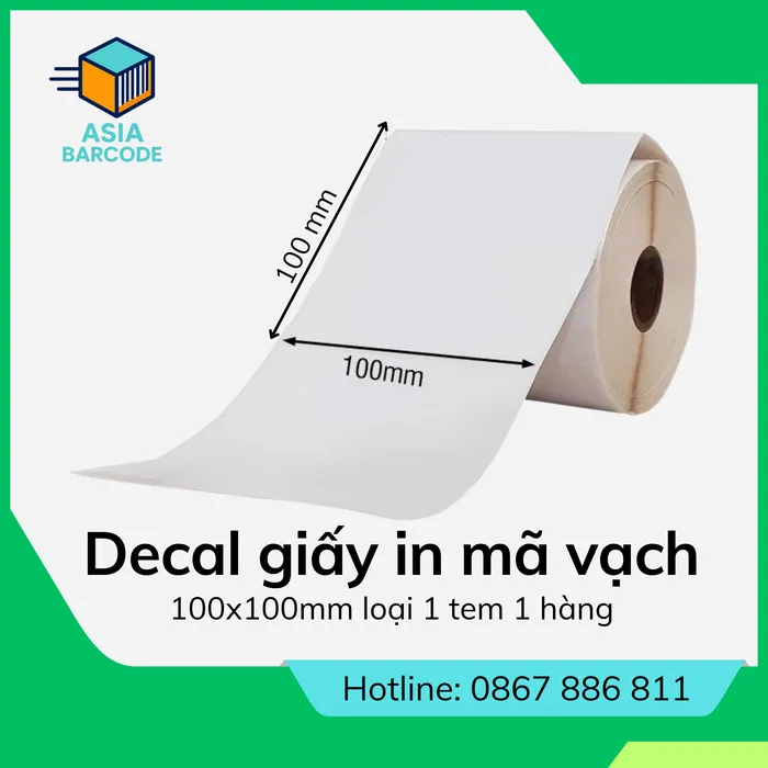 Decal giấy in mã vạch 100x100mm loại 1 tem 1 hàng