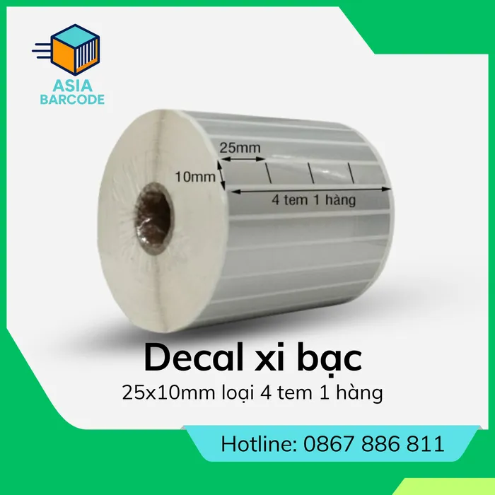 Decal xi bạc 25x10mm loại 4 tem 1 hàng
