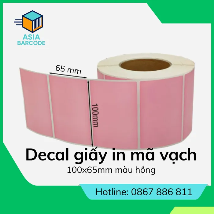 Decal giấy in mã vạch 100x65mm màu hồng