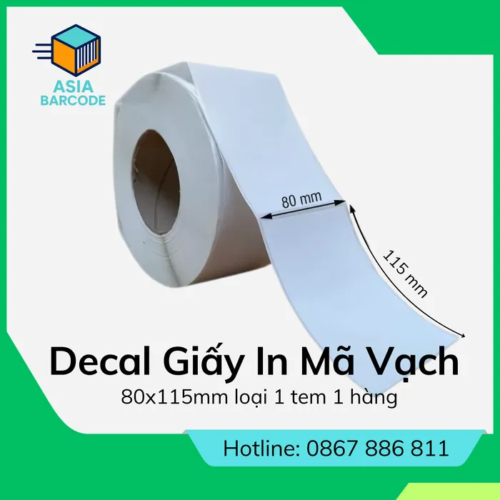 Decal giấy in mã vạch 80x115mm loại 1 tem 1 hàng