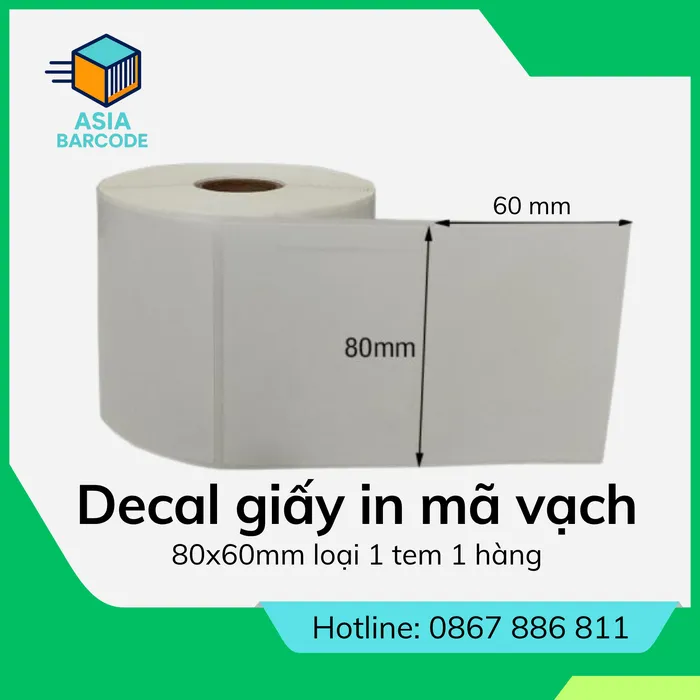 Decal giấy in mã vạch 80x60mm loại 1 tem 1 hàng