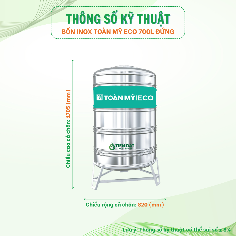 Bồn inox Toàn Mỹ Eco đứng Bồn inox Toàn Mỹ Eco đứng