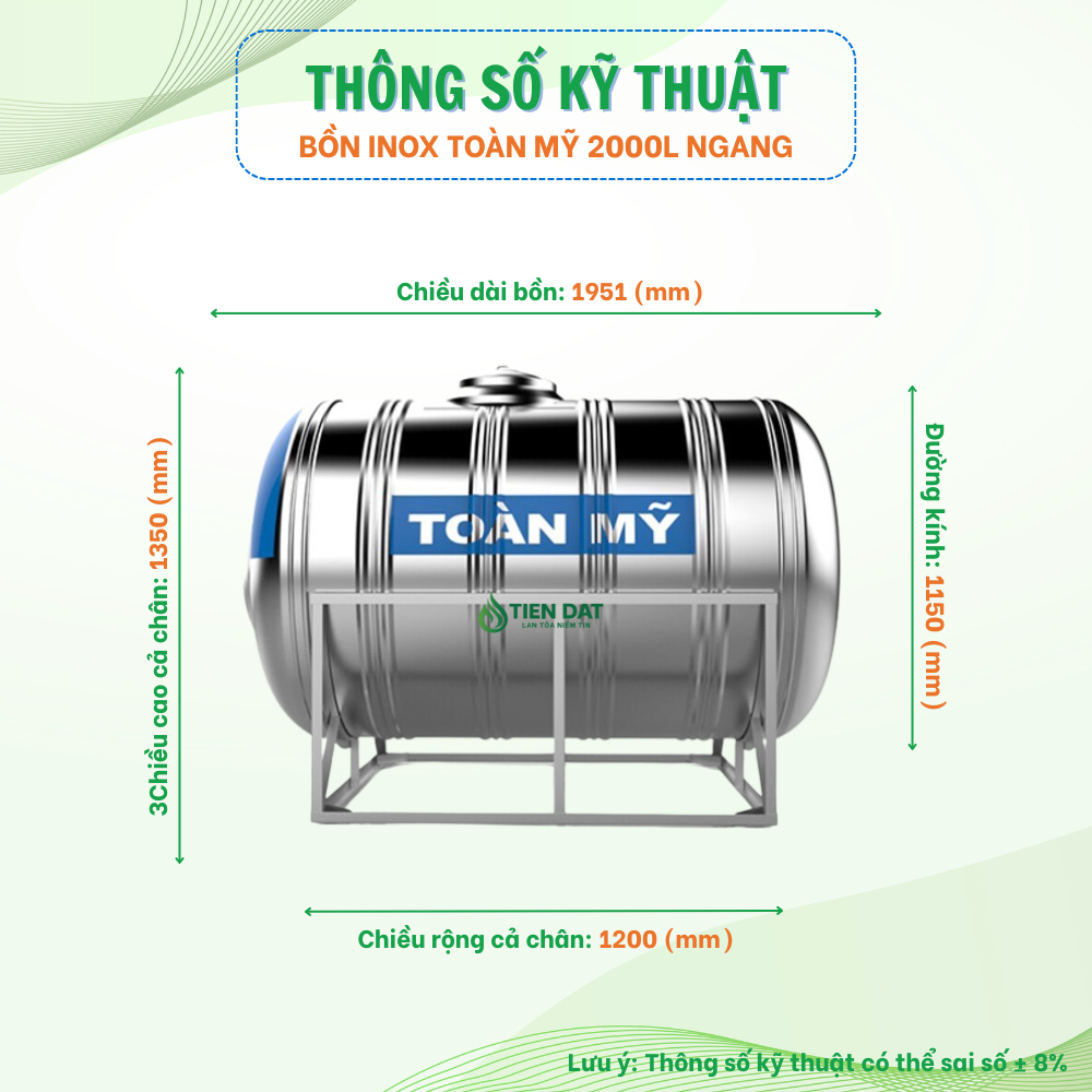 Bồn nước inox Toàn Mỹ nằm Bồn nước inox Toàn Mỹ nằm