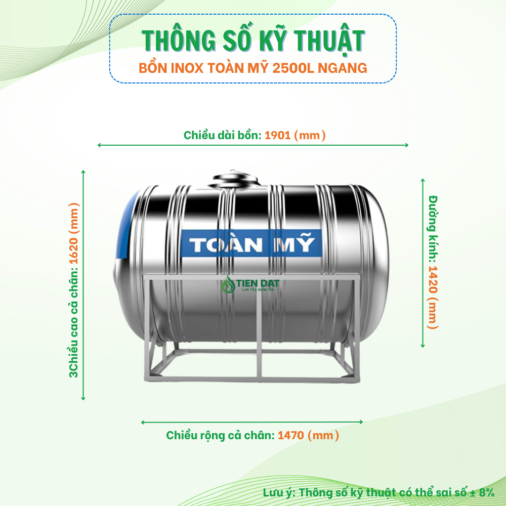 Bồn nước inox Toàn Mỹ nằm Bồn nước inox Toàn Mỹ nằm