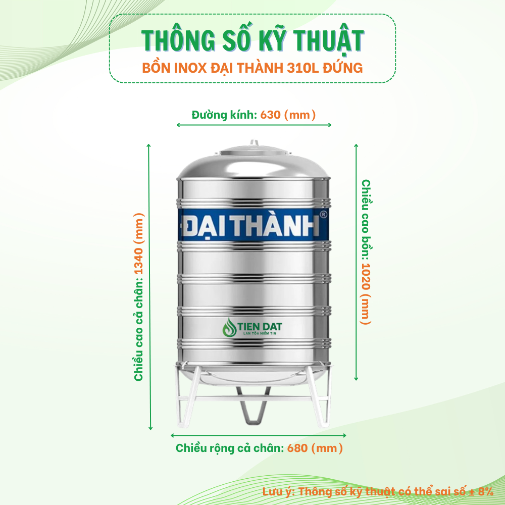 Bồn nước inox Đại Thành đứng Bồn nước inox Đại Thành đứng