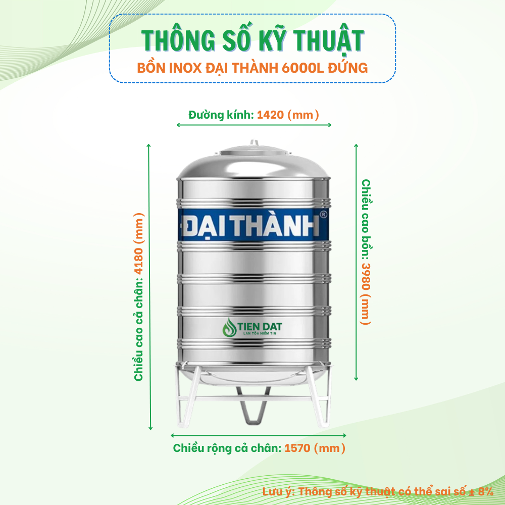 Bồn nước inox Đại Thành đứng Bồn nước inox Đại Thành đứng