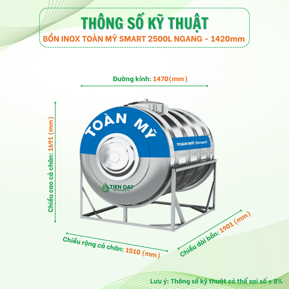 Bồn inox Toàn Mỹ Smart nằm Bồn inox Toàn Mỹ Smart nằm