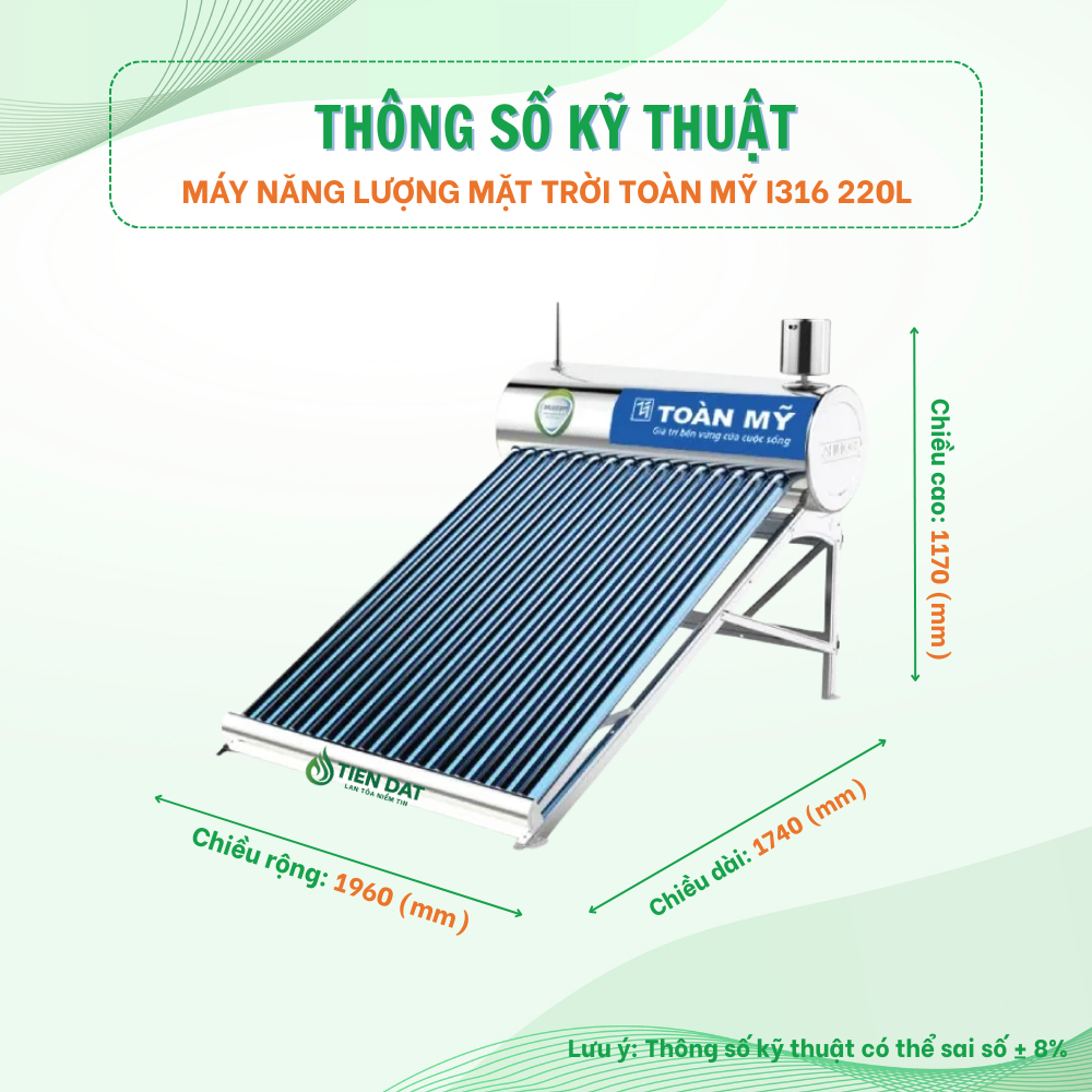 Máy nước nóng năng lượng mặt Toàn Mỹ I316 Máy nước nóng năng lượng mặt Toàn Mỹ I316