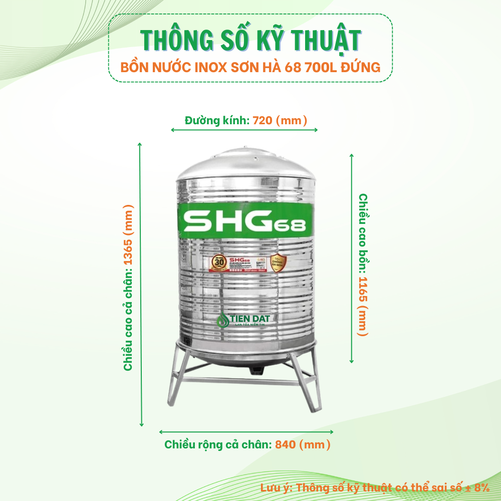Bồn nước inox Sơn Hà 68 đứng Bồn nước inox Sơn Hà 68 đứng