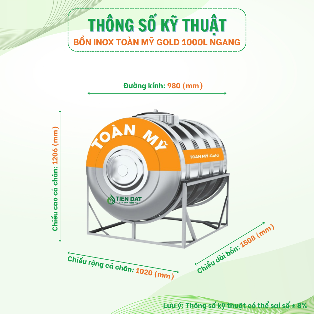 Bồn inox Toàn Mỹ Gold nằm Bồn inox Toàn Mỹ Gold nằm