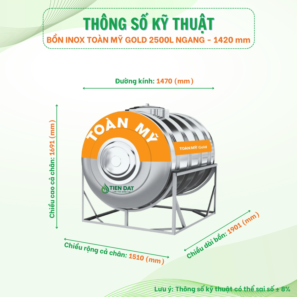 Bồn inox Toàn Mỹ Gold nằm Bồn inox Toàn Mỹ Gold nằm