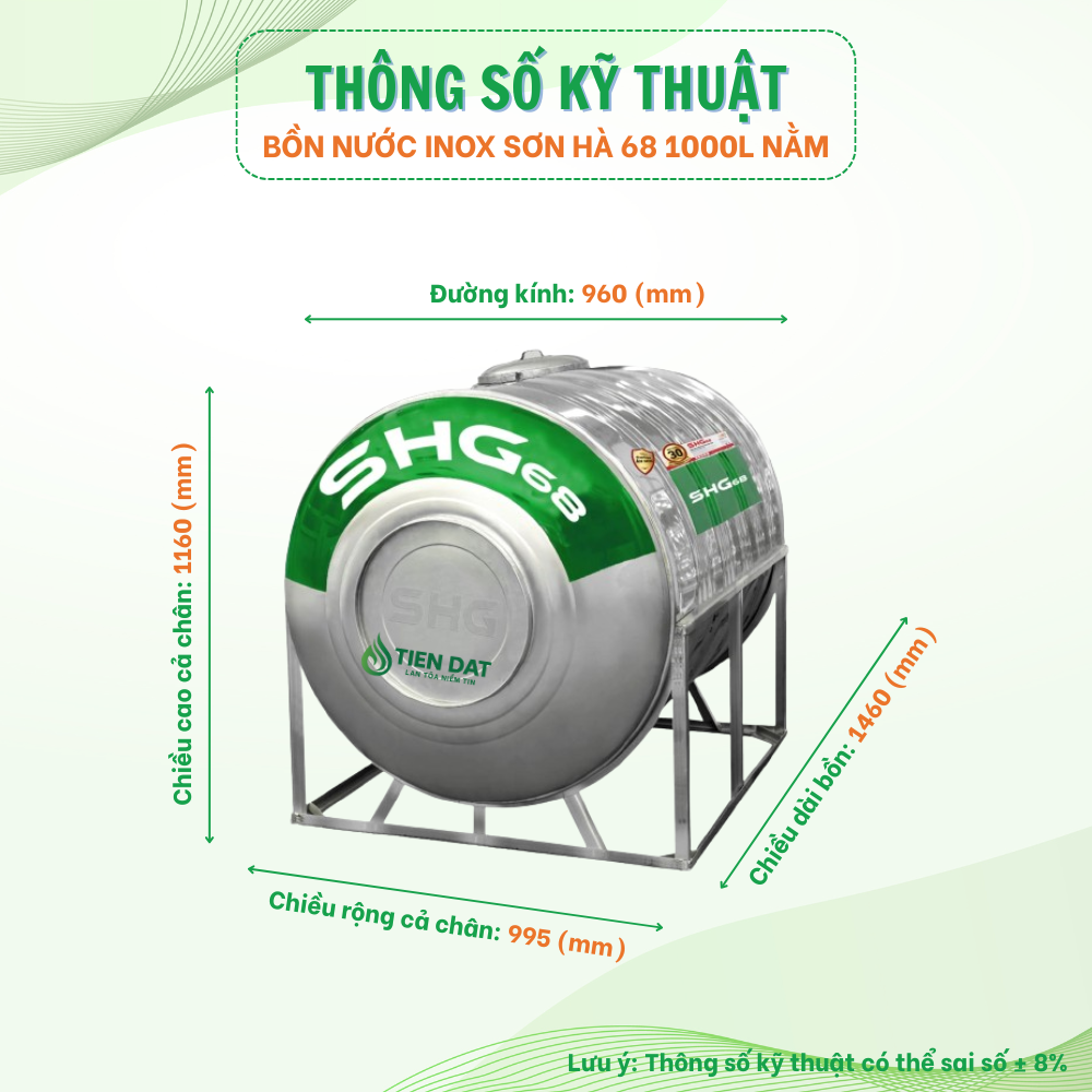 Bồn nước inox Sơn Hà 68 nằm Bồn nước inox Sơn Hà 68 nằm