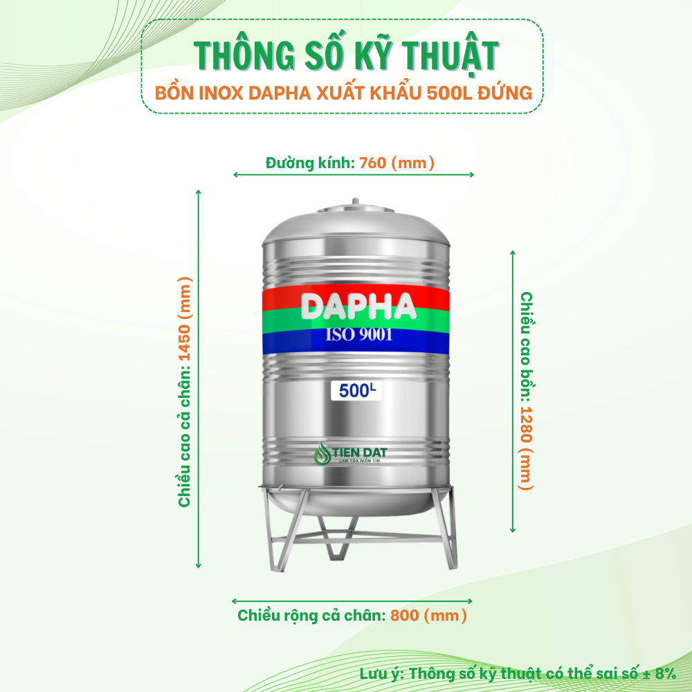 Bồn nước inox Dapha xuất khẩu đứng Bồn nước inox Dapha xuất khẩu đứng