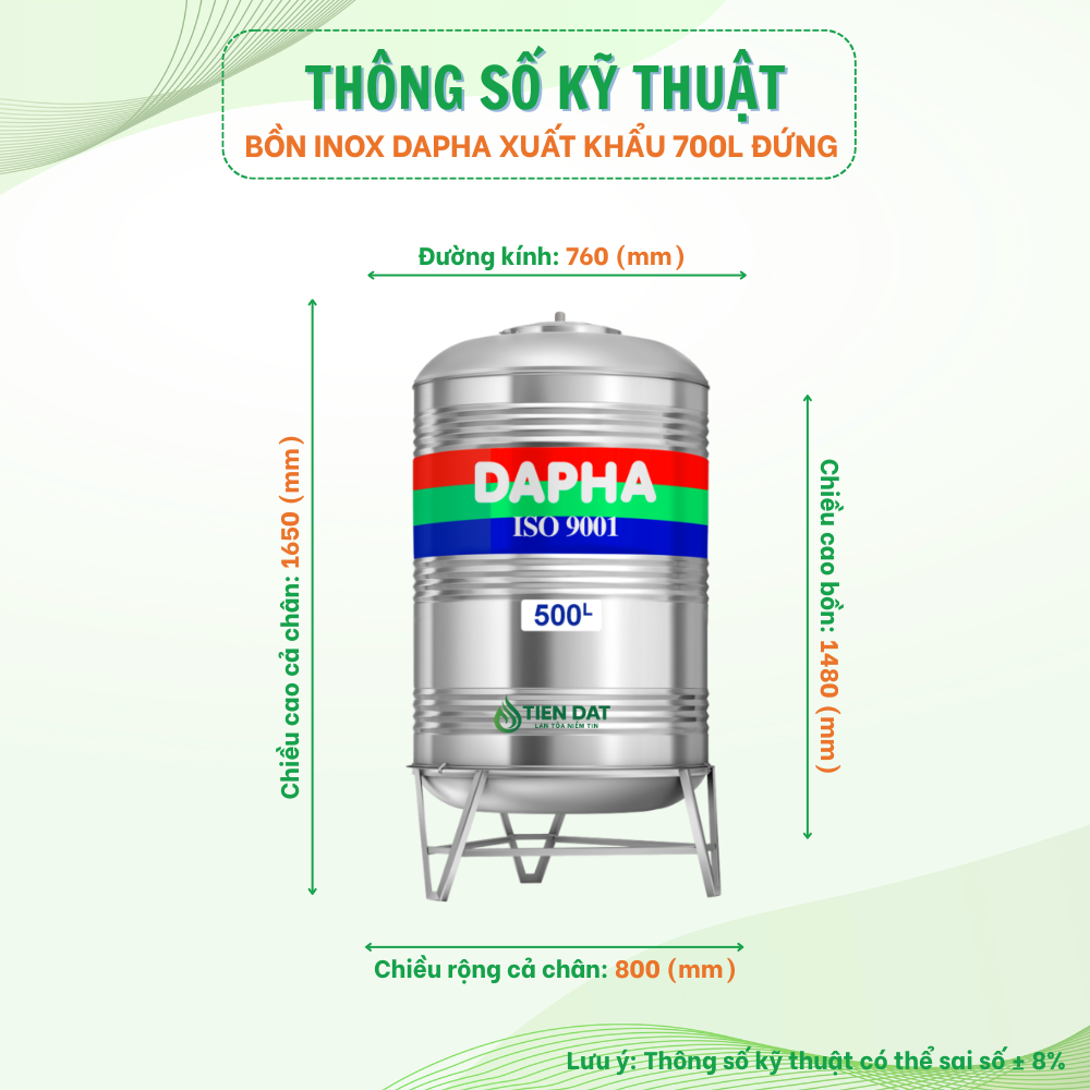 Bồn nước inox Dapha xuất khẩu đứng Bồn nước inox Dapha xuất khẩu đứng