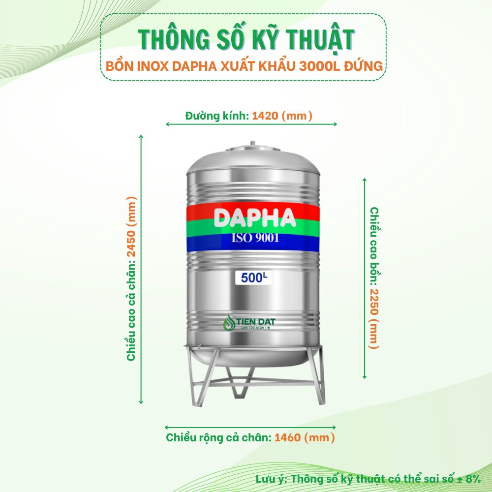 Bồn nước inox Dapha xuất khẩu đứng Bồn nước inox Dapha xuất khẩu đứng