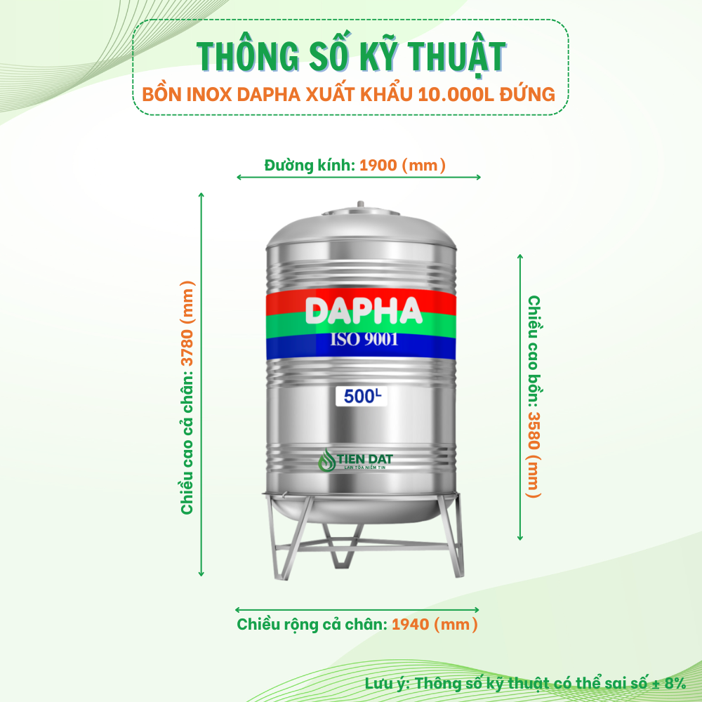 Bồn nước inox Dapha xuất khẩu đứng Bồn nước inox Dapha xuất khẩu đứng