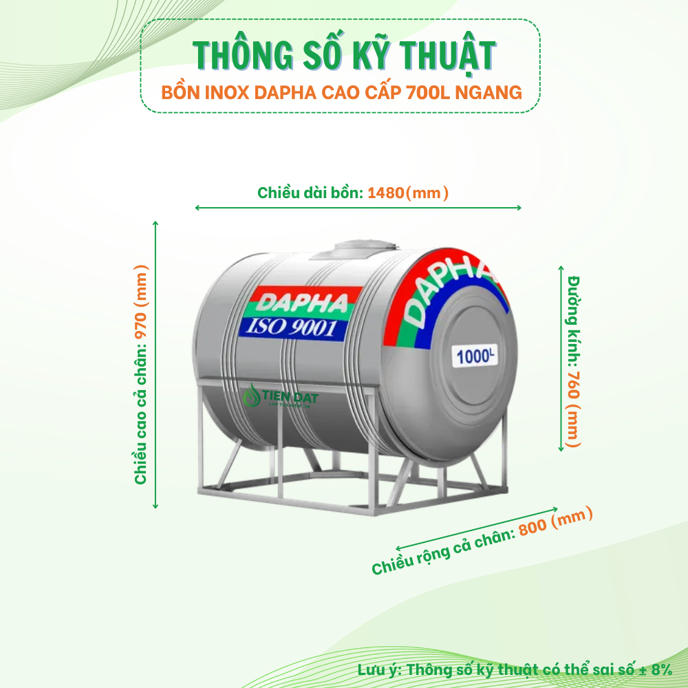 Bồn nước inox Dapha xuất khẩu nằm Bồn nước inox Dapha xuất khẩu nằm