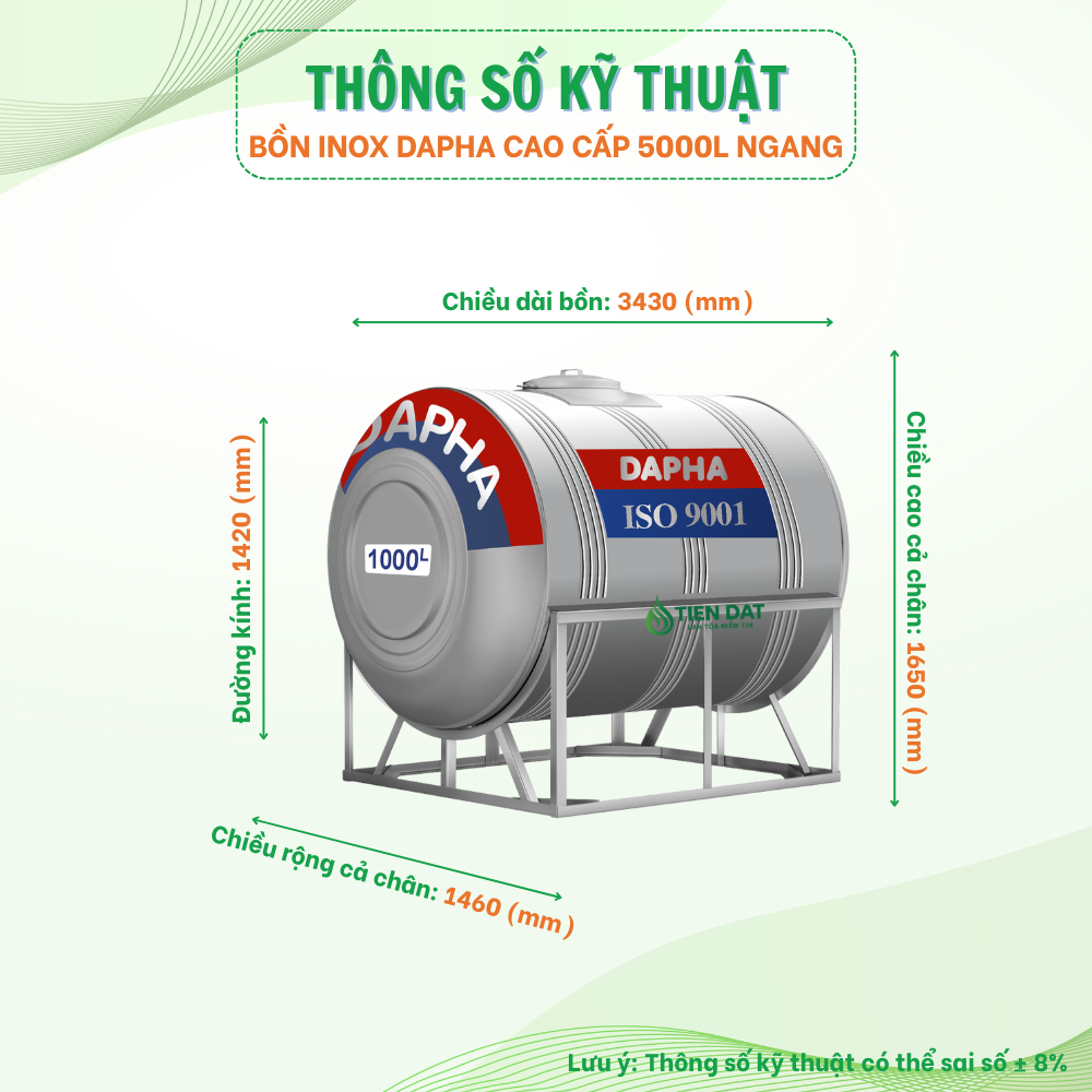 Bồn nước inox cao cấp Dapha nằm Bồn nước inox cao cấp Dapha nằm