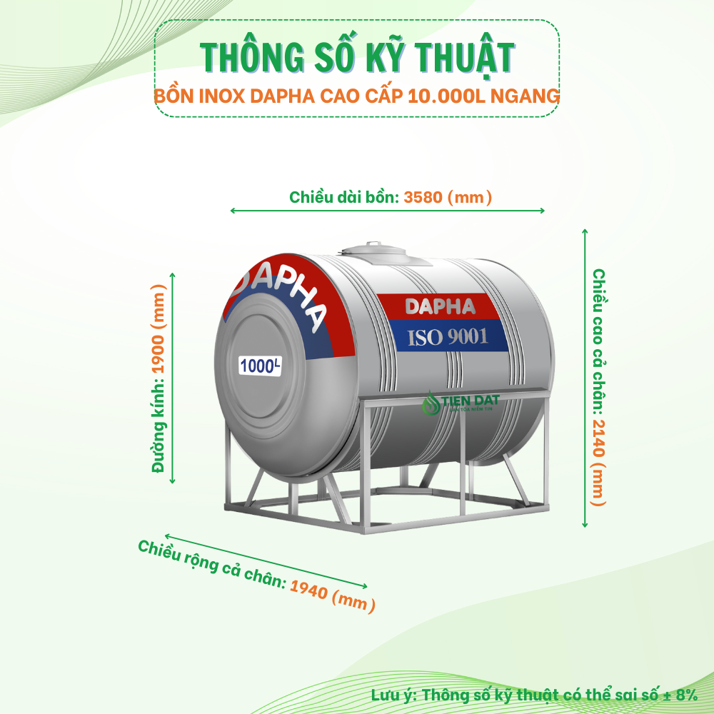 Bồn nước inox cao cấp Dapha nằm Bồn nước inox cao cấp Dapha nằm