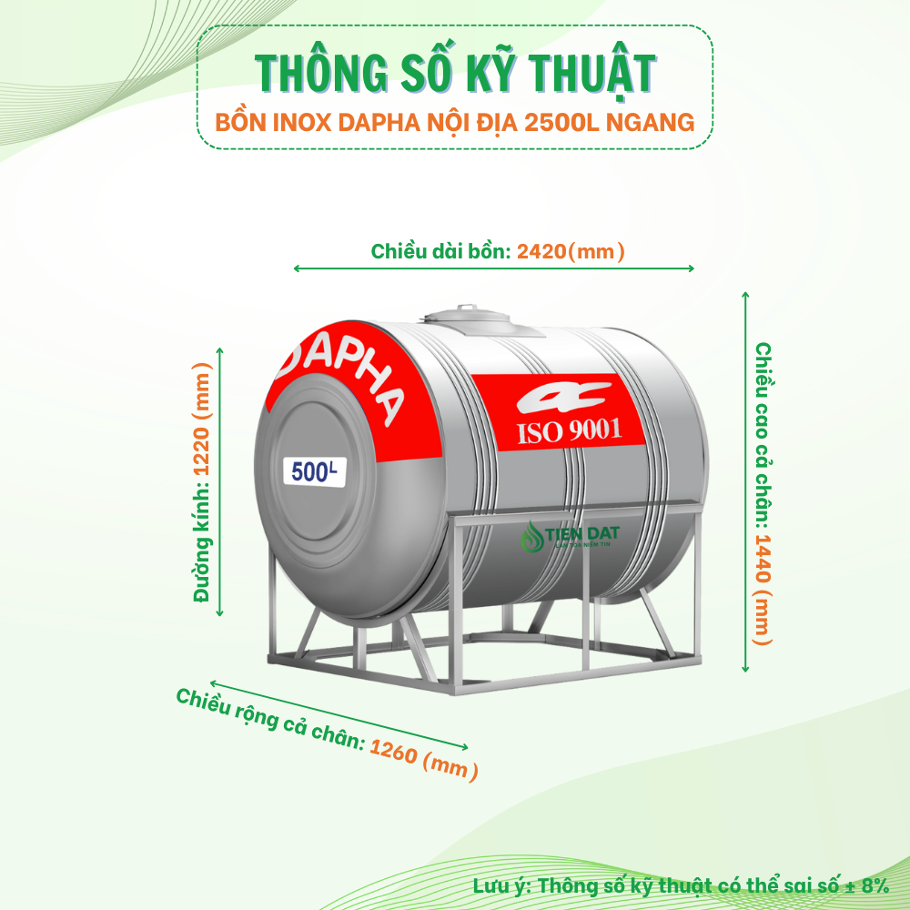 Bồn nước inox Dapha nội địa nằm Bồn nước inox Dapha nội địa nằm