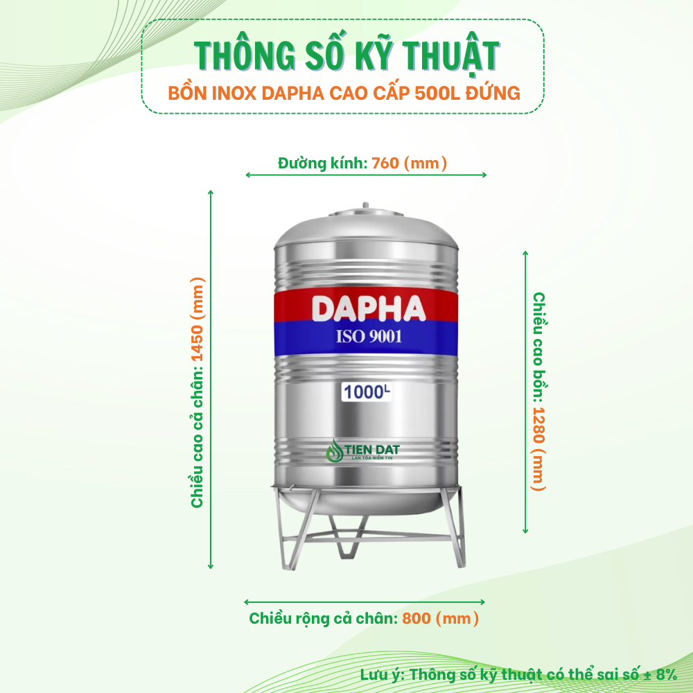 Bồn nước inox Cao Cấp Dapha đứng Bồn nước inox Cao Cấp Dapha đứng