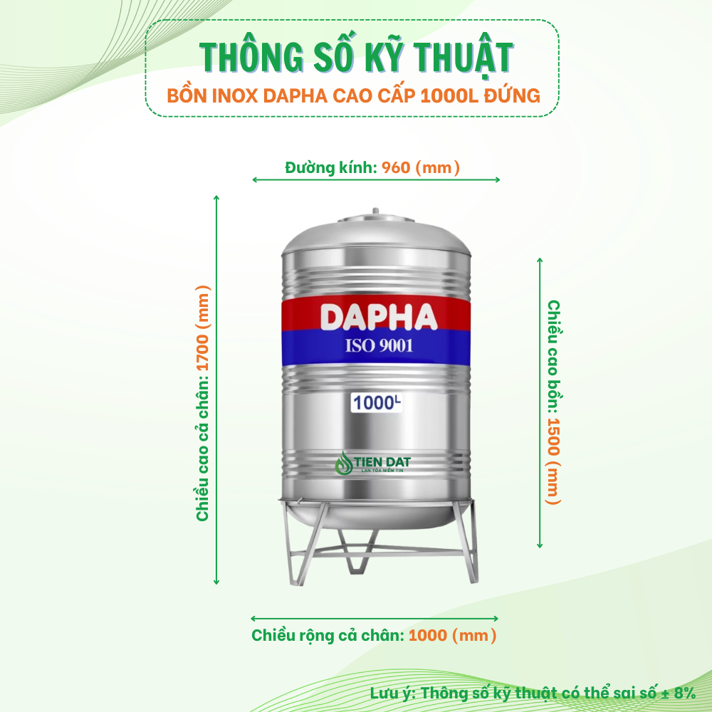 Bồn nước inox Cao Cấp Dapha đứng Bồn nước inox Cao Cấp Dapha đứng