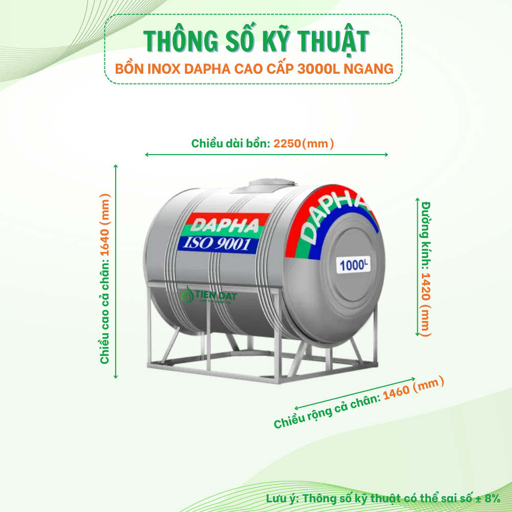 Bồn nước inox Dapha xuất khẩu nằm Bồn nước inox Dapha xuất khẩu nằm