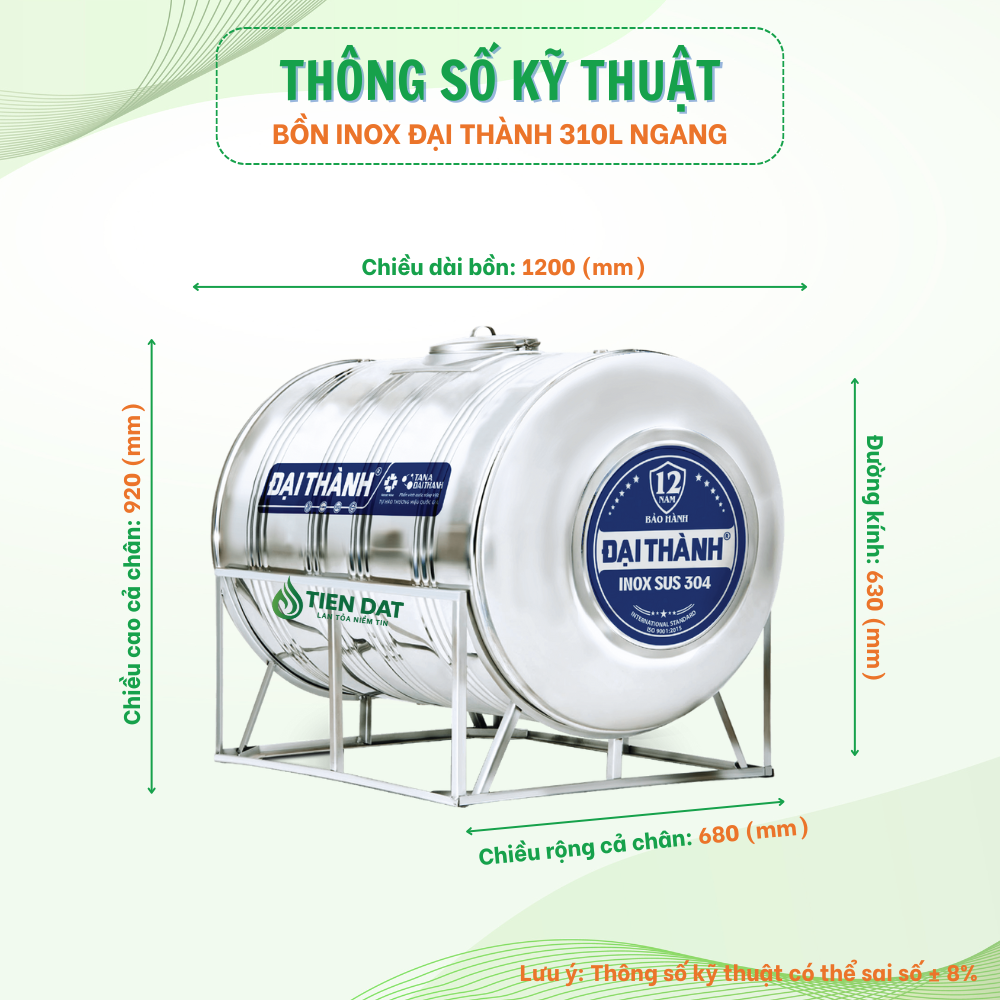 Bồn nước inox Đại Thành nằm Bồn nước inox Đại Thành nằm