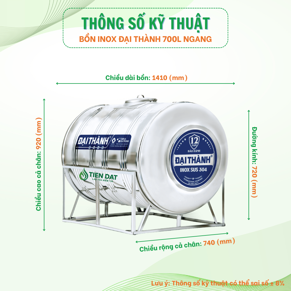 Bồn nước inox Đại Thành nằm Bồn nước inox Đại Thành nằm