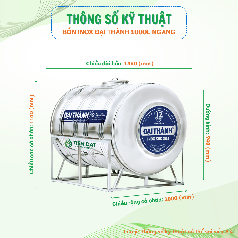 Bồn nước inox Đại Thành nằm Bồn nước inox Đại Thành nằm