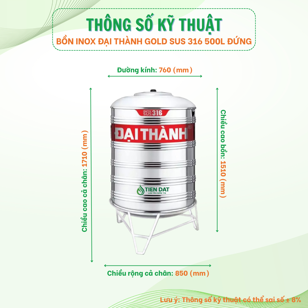 Bồn nước inox Đại Thành SUS 316 đứng Bồn nước inox Đại Thành SUS 316 đứng