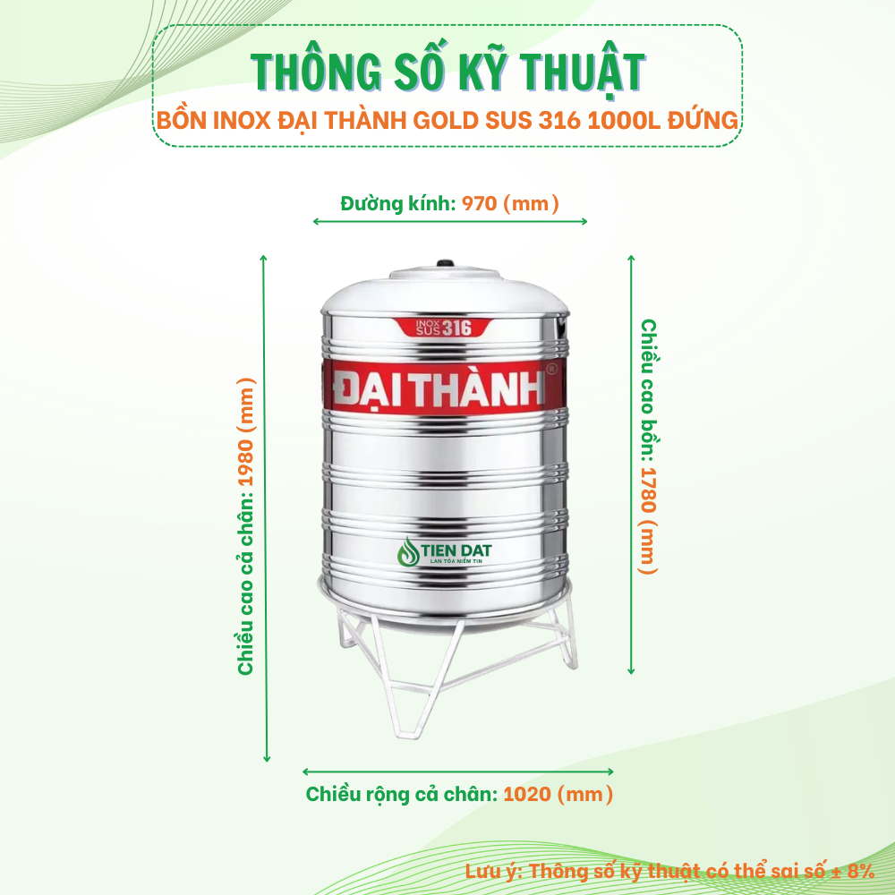 Bồn nước inox Đại Thành SUS 316 đứng Bồn nước inox Đại Thành SUS 316 đứng