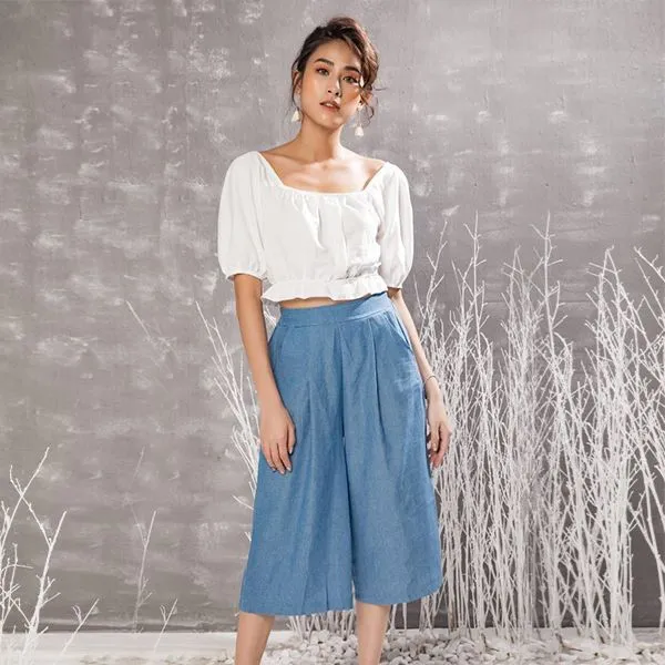 Quần culottes xanh jean