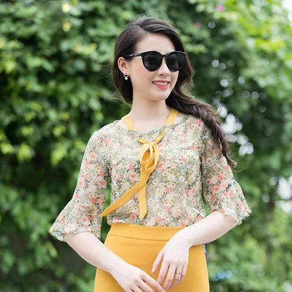 Áo sơ mi họa tiết hoa voan Hàn 