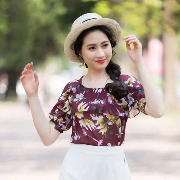 Áo sơ mi hoa voan Hàn cá tính