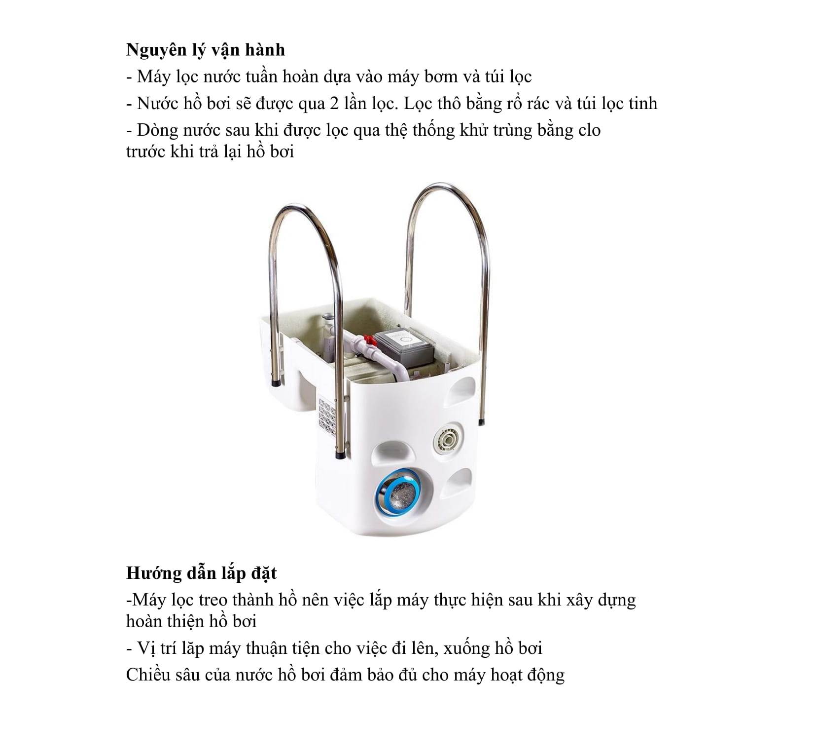 Thiết bị máy lọc nước bể bơi thông minh là một thiết bị tích hợp những tính năng nổi bật của hệ thống lọc nước tuần hoàn không đường ống, không tốn diện tích xây dựng Thiết bị máy lọc nước bể bơi thông minh là một thiết bị tích hợp những tính năng nổi bật của hệ thống lọc nước tuần hoàn không đường ống, không tốn diện tích xây dựng
