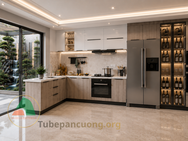 Tủ bếp mdf chống ẩm phủ melamine chữ l Tủ bếp mdf chống ẩm phủ melamine chữ l