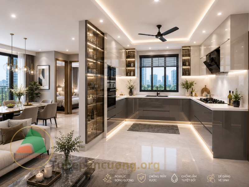 Mẫu tủ bếp Acrylic chữ L Mẫu tủ bếp Acrylic chữ L