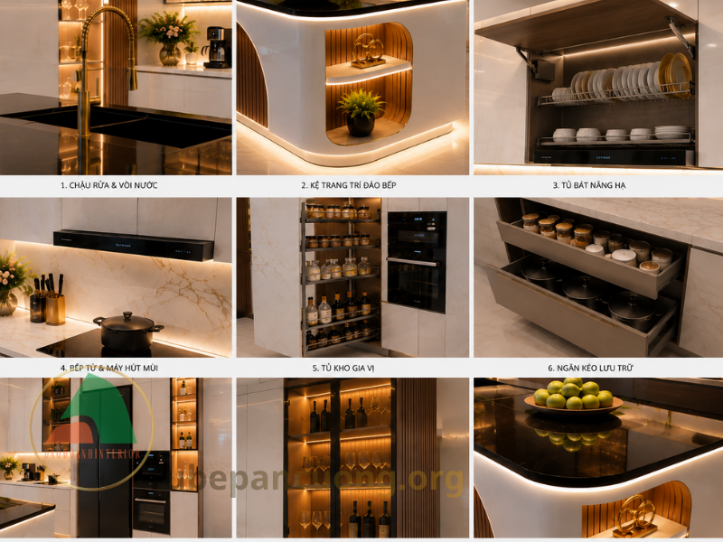tủ bếp acrylic tráng gương