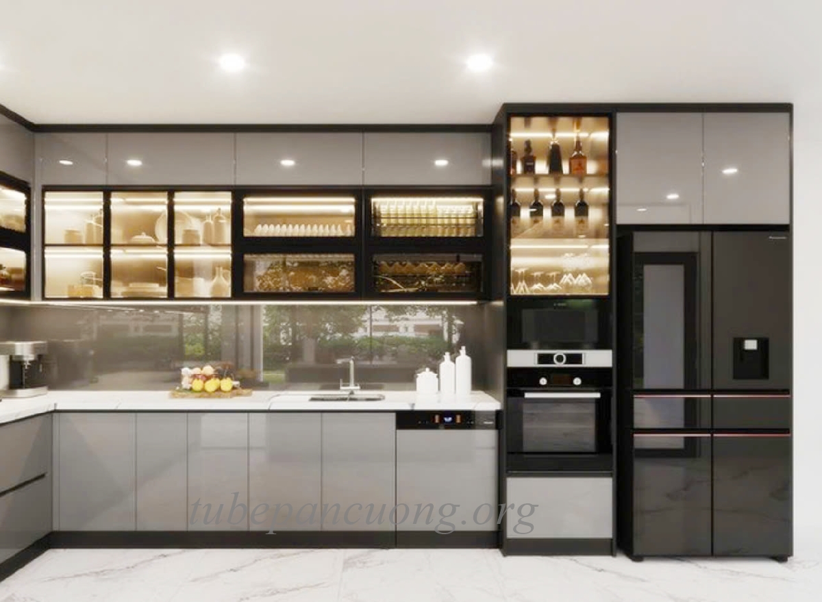 Tủ bếp gỗ nhựa màu ghi sang trọng Tủ bếp gỗ nhựa màu ghi sang trọng