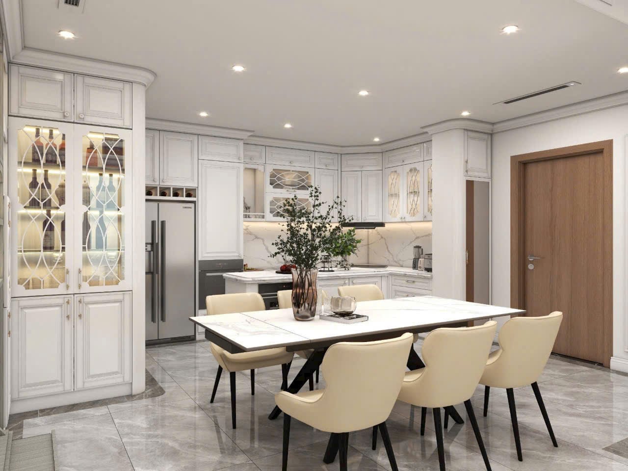 Tủ bếp MDF sơn Pu phong cách tân cổ điển Tủ bếp MDF sơn Pu phong cách tân cổ điển