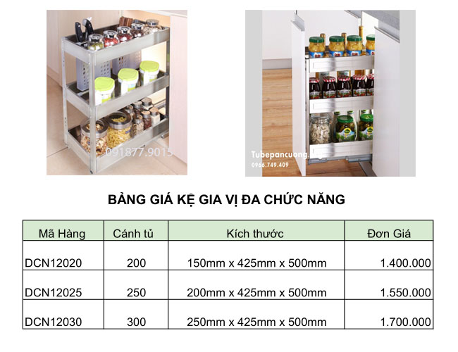 Bảng giá kệ gia vị đa chức năng Bảng giá kệ gia vị đa chức năng