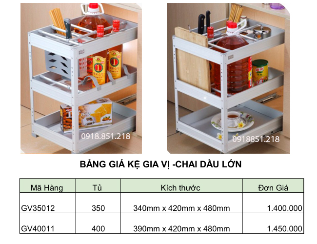 Bảng giá kệ đựng gia vị dao thớt có chai dầu lớn Bảng giá kệ đựng gia vị dao thớt có chai dầu lớn