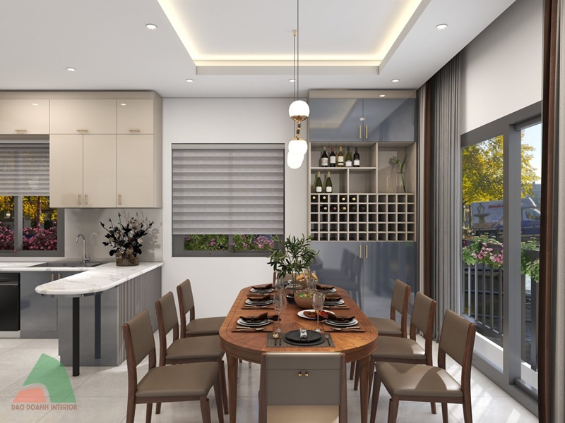 Thiết kế phòng ăn phối hợp tủ bếp acrylic an cường Thiết kế phòng ăn phối hợp tủ bếp acrylic an cường