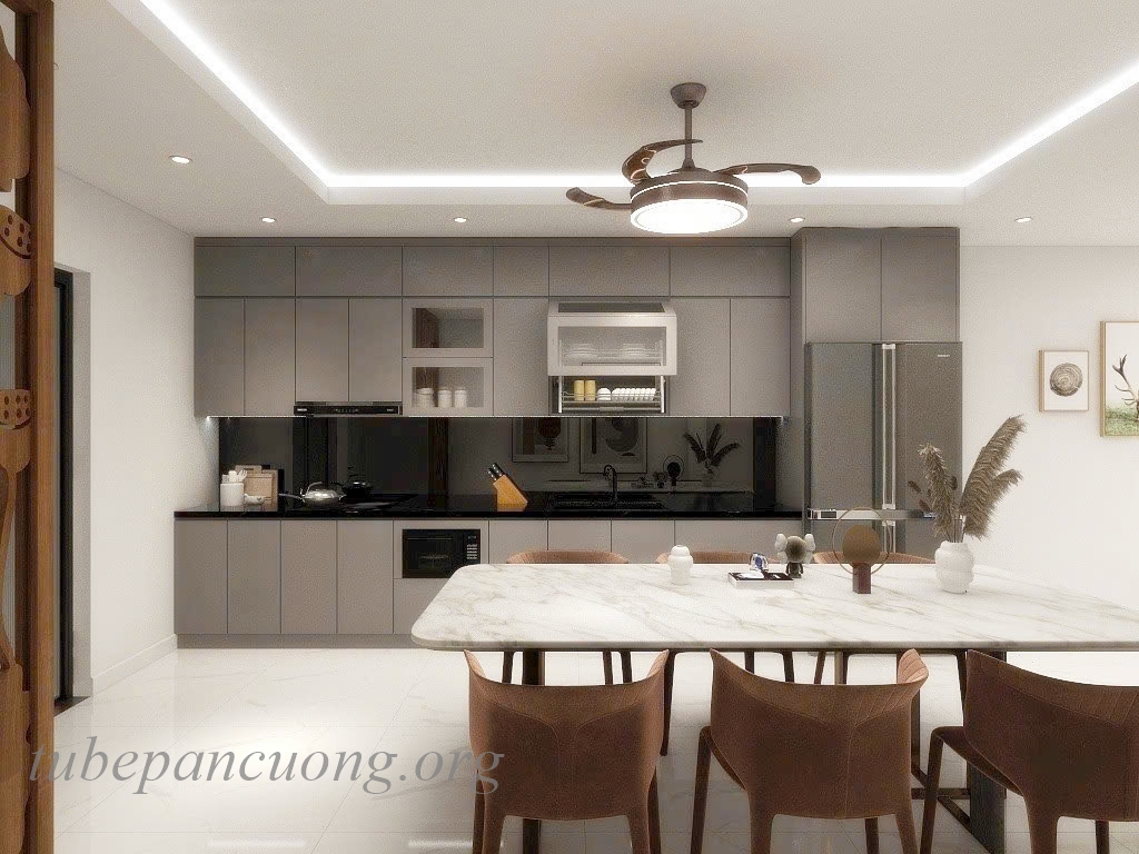 Tủ bếp gỗ nhựa màu ghi sang trọng Tủ bếp gỗ nhựa màu ghi sang trọng