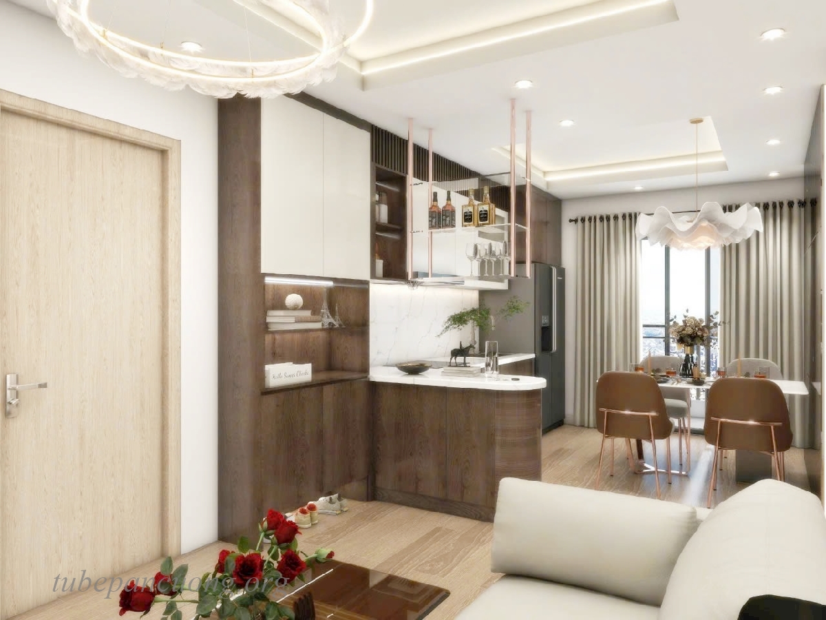 Tủ bếp gỗ nhựa sang trọng màu trắng vân gỗ PM77 Tủ bếp gỗ nhựa sang trọng màu trắng vân gỗ PM77